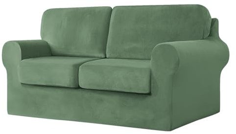SYLC Sofa Cover with Separate Seat Cushions and Backrests Stretch Velvet Sofa Slipcover Couch Covers Furniture Protector Split Combined (Mint green,2 Seat Set 5 PCS)