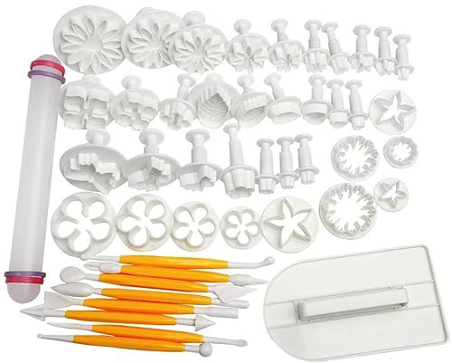 Fondant Ausstecher Backen Fondant Set, 46tlg Ausstechformen für Blumen, Blätter und Schmetterlinge, Auswerfer Stempel Tortendeko Backen Zubehör