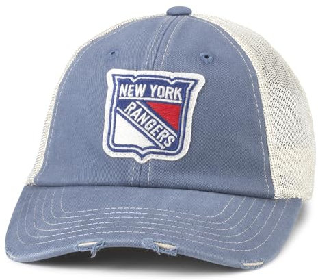 AMERICAN NEEDLE Offiziell lizenzierte NHL Hockey Orville Teammütze, Distressed, Dad Cap, verstellbar, authentisch, New York Rangers (Steel Blue/Stone), Einheitsgröße