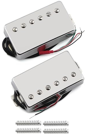 FLEOR Alnico 5 Guitar Humbucker Pickup 4-Wires Neck+Bridge Pickup Set Chrome Fit LP Guitar Part