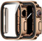 ZZDZZ 2 Pièces Coque Compatible avec Apple Watch Série 9 Série 8 Série 7 45mm avec Protection Écran en Verre Trempé, Ultra Mince Dur PC Antichoc Housse Coque pour iWatch 45mm (Or Rose/Or Rose)