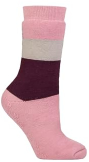IOMI SOCKSHOP Heat Holders Socken - Raynaud's 3.1 TOG Warm Gemütlich Thermal Streifend Anti-Rutsch Socken für Damen Größe 37-42 Geeignet für Diabetiker In 1 Paar Block Streifen Rose Erröten