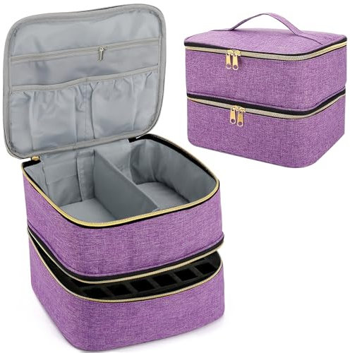 Lieberwell Nail Polish Organizer Bags, Portable and Beauty Tools Storage Box Holds 30 Bottles, Double Layer Design Bag for Lamp, Manicure Tool Accessories