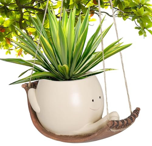 Jardinière À Suspendre, Pot De Fleur Unique en Résine À Suspendre avec Visage Sourire Et Balançoire, Pots De Plant-ES pour Plant-ES Succulentes pour Maison, Extérieur, Patio, Cour, Intérieur