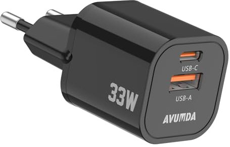AVUMDA 33W Cargador USB C 2 Puertos USB A GAN Cargador iPhone Carga Rapida per iPhone 15/15 Plus / 15 Pro / 15 Pro MAX / 14/13, Google Pixel, Samsung Galaxy S23 Ultra / S23 / S22, iPad/iPad Mini
