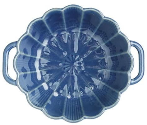 EdirFtra 1100ml runder Keramiktopf mit Griff, große Lamian Nudeln mit Griff, Mikrowelle Auflauf, Backofen, Keramik Backform, blau [Energielevel A]