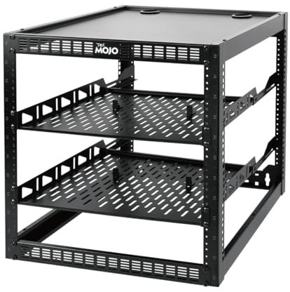 Tecmojo 12U Netzwerk-Rack mit offenem Rahmen für IT- und AV-Geräte, AV-Rack, bodenstehend oder zur Wandmontage, mit 2 1U-Rack-Regalen und Montagematerial, Netzwerk-Rack für 48,3 cm Netzwerk, Audio