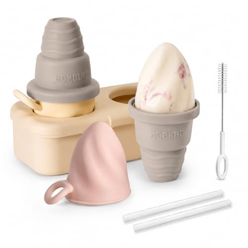 Haakaa Freeze-N-Sip Ice Cream Popsicle Mold Set,Reusable Silicone Popsicles Molds for Kids - BPA Free, Easy Release Ice Pop Maker - Homemade DIY Ice Cream Molds