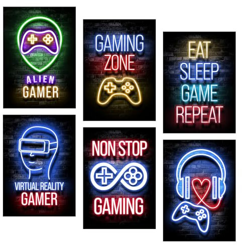 Rumgug 6 Piezas Póster Gameration Gaming a4, Adhesivo de Pared 3D con Diseño de Jugadores Decoración Habitacion Imágenes Cuadros Decorativos Playstation Gamer Quotes Wall Decal Canvas Painting Print