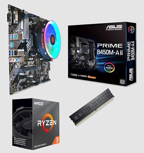 Générique Kit Upgrade évolution PC - Gestion LED RGB Aura - Ventirad RGB - Carte mère AM4 + Processeur AMD Ryzen + DDR4 (AMD Ryzen 3, 8 Gigas DDR4, sans Disque SSD)
