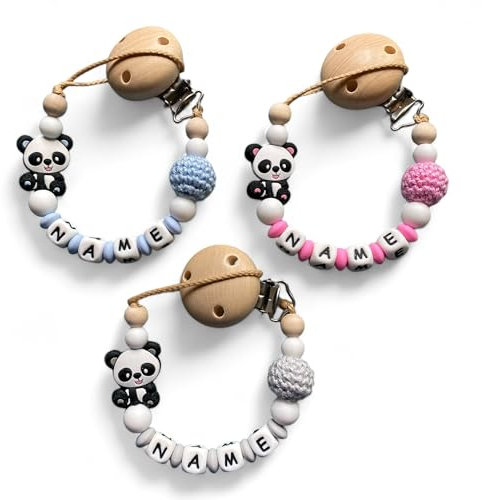 Schnullerband Panda mit Namen für Junge und Mädchen
