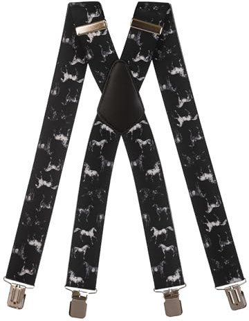 Olata Hosenträger extra starken mit 4 Clips X-Form, Gedruckt Design - 4cm. Pferd C
