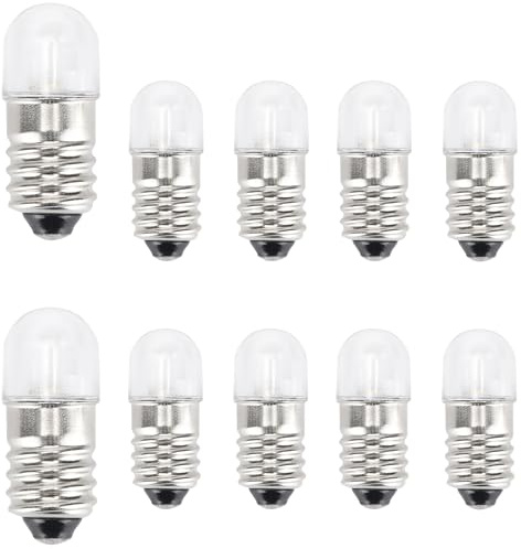 GutReise DC E10 LED Glühbirnen, 10 Stück E10 Ersatz Glühbirnen Miniatur Schraube LED Lampen 0.5Watt 65Lm (Gelb, 12V)
