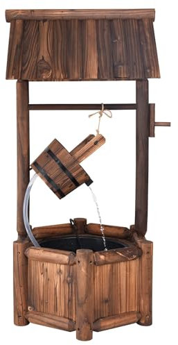 COSTWAY Gartenbrunnen Tannenholz, Wasserbrunnen mit elektrischer Pumpe, rustikaler Wunschbrunnen Dekobrunnen Blumenbrunnen für Terrasse, Garten & Hinterhof, Braun