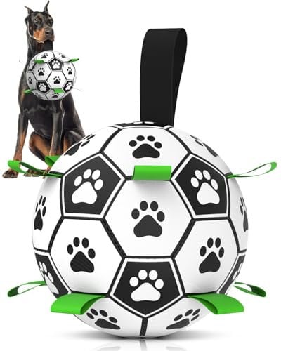 HETOO Dog Toys Extra Large Football with Straps, Interactive Dog Toys for Tug of War Durable Dog Balls for Large Dogs(10 Inch)