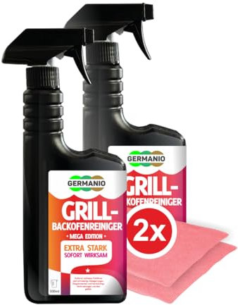 Germanio® Grill- & Backofenreiniger – Extra starke Formel in 2 x 500 ml Sprühflaschen, sofort einsatzbereit für mühelose Reinigung von Grillrost, Backofen, Gasgrill und Edelstahl