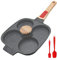 Bobikuke Egg Pan with Detachable Handle, Non Stick 4 Cup Pancake Pan with Lid Induction Burger Pan for Breakfast - Black