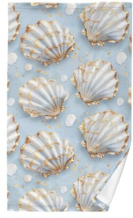 CHIFIGNO Dekoratives Handtuch aus Baumwolle, mit Muschelmotiv, 40,6 x 71,1 cm, Weiß und Gold