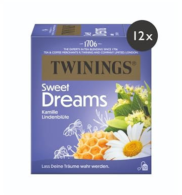 Twinings SWEET DREAMS Kamillentee mit Honig, Orangen- & Lindenblüte - süße Kräutertee Mischung zur natürlichen Unterstützung der Schlafqualität, 12er Pack (je 10 Beutel)