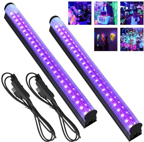 GOMETY 2er LED Schwarzlicht LED Strip, 5W 28cm USB UV LED Schwarzlicht Strahler Lamp UV Lichtbalken Verstellbare 385-400nm UV Licht mit Schalter für Disco Glow Party Zubehör Halloween (T5)