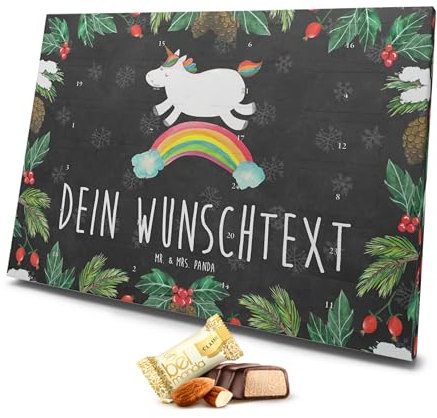 Mr. & Mrs. Panda Personalisierter Marzipan Adventskalender Einhorn Regenbogen - Personalisierte Geschenke, Erwachsenwerden, Einhorn Deko,