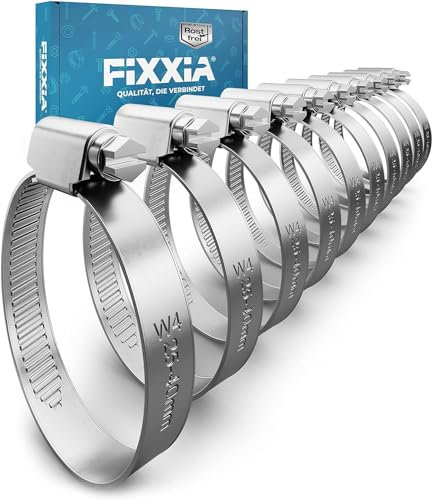 FIXXIA 10x Schlauchschellen Edelstahl, Größen wählbar: ⌀ 8-16mm, 16-25mm, 25-40mm, 40-60mm, Schraubschelle rostfrei, Waschmaschinenschellen, Bad, KFZ, Garten, Pool (⌀ 25-40mm / 10 Stk.)