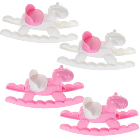 OFFIGAM 4 Stück Puppenhaus-trojaner Figur Schrullig Mini Puppenhaus-schaukelpferd Puppenstubenstuhl Modell Puppe Schaukelpferd Puppenhaus-pferdestuhl Weiß Abs