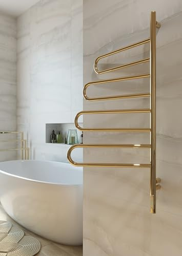 Elna Gold Handtuchheizkörper – 100x46 cm – Elektrisch 103W – 4 Schwenkarme – Edelstahl 304 PVD – Wandheizung mit Timer & Thermostat – IP44