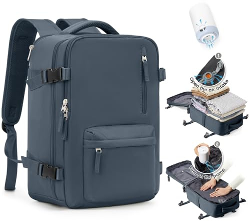 SZLX Vakuum Rucksack Handgepäck Damen, Airbag Rucksack Vakuum mit Vakuumsystem für Reisen, Ryanair Vacuum Reiserucksack mit Pumpe Wasserdicht Herren Vakuumkoffer