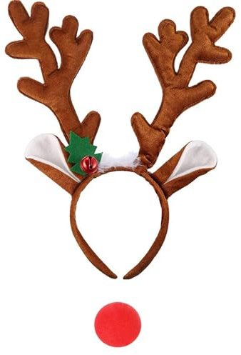 YUYWWAN Rentier Kostüm Zubehör, Rentier Geweih Haarreif Weihnachten und Rentiernasen, Weihnachts Elchgeweih Kopfschmuck Zubehör für Kinder Erwachsene Weihnachten Rollenspiel Mottoparty