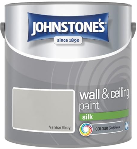 Venice Grey Johnstone’s Wall & Ceiling Silk Paint 2.5L – Smooth Silk Finish, Excellent Coverage, Quick Dry, Low Odour Interior Paint for Walls & Ceilings
