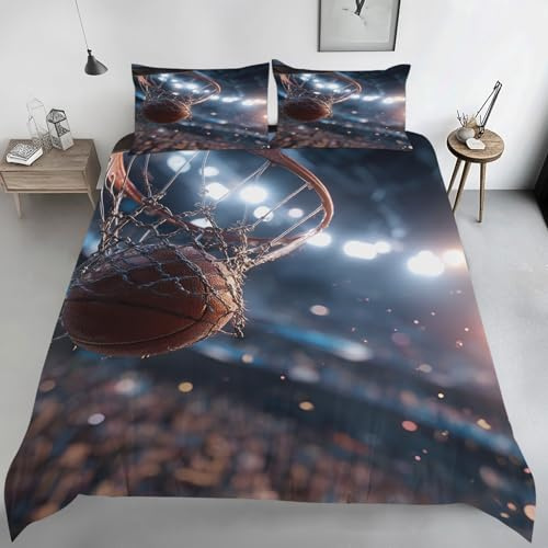 Generisch Basketball Bettwäsche 135x200, Stadion Wendebettwäsche, Sport Thema Motiv Bettbezug mit Reißverschluss, Weiche Mikrofaser Bettwäsche Sets 2 Teilig mit 1 Kissenbezug 80x80 N63s