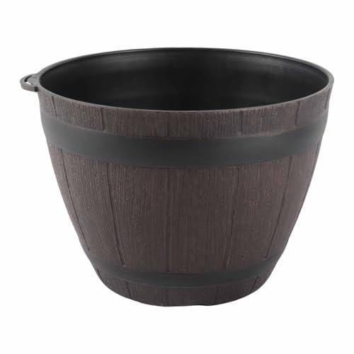 Maceta marrón de Medio Barril para Interior y Exterior, de imitación Madera, de Resina PP.