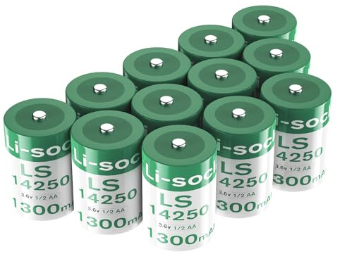 12er-Pack 1300mAh LS14250 akku, 1/2-AA-3,6-V-ER14250-Lithium-Batterie für SAFT-Wasserzähler, Alarmanlagen, Taschenlampen, großer Temperaturbereich, Lange Lagerfähigkeit (Nicht wiederaufladbar)