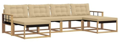 vidaXL Outdoor-Sofagarnitur mit Kissen 6 pcs Weiß und Beige, Garten, modernes Outdoor-Sofa, Sitzgruppe für den Patio, Terrassenmöbel für entspanntes Chillen
