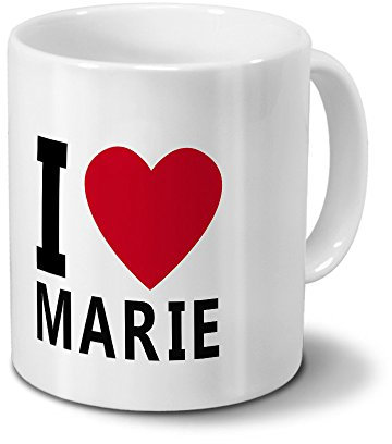 printplanet Tasse mit Namen Marie - Motiv I Love Marie - Namenstasse, Kaffeebecher, Mug, Becher, Kaffeetasse - Farbe Weiß