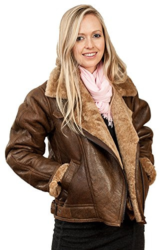 Women's Brown B3 WW2 Ginger Sheepskin Leather Flying Jacket