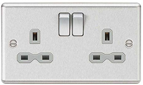 Knightsbridge CL9BCG 2G DP Switched Socket with Grey Insert, Rounded Edge Brushed Chrome, 13 A