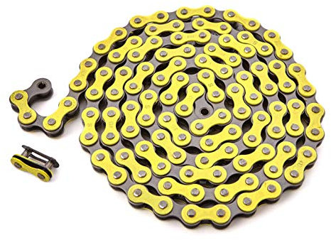 KHE BMX/FIXIE Kette 1/2 x 1/8 112 Glieder Links nur 385g mit Kettenschloss I4 - viele Farben (gelb)