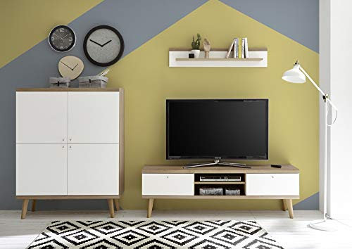 Wohnwand Scandic VI, Eiche Riviera NB/weiß matt, 3er-Set, 277 (267) x 160 x 19-40 cm, Wohnzimmer, Wohnzimmerwand, Wohnzimmermöbel, Möbel