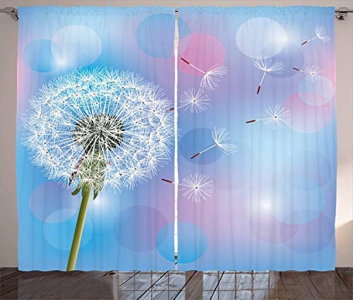 ABAKUHAUS Löwenzahn Rustikaler Gardine, Bokeh Design Blowball, Schlafzimmer Kräuselband Vorhang mit Schlaufen und Haken, 280 x 175 cm, Grün Rosa