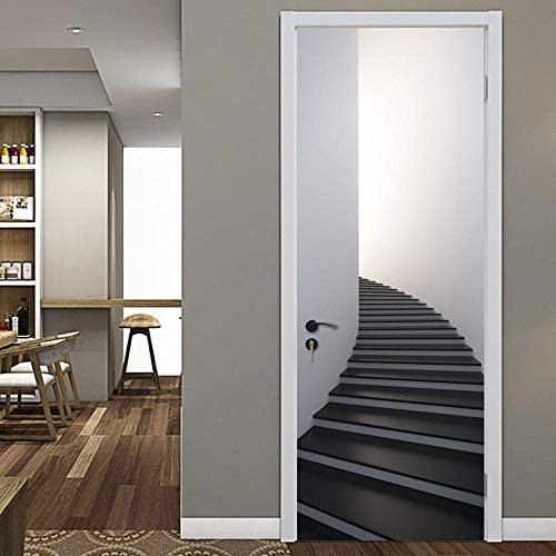 Stickers 3D Porte Poster Escaliers D'Angle Mode Créatif Papier Peint Porte Trompe L'Oeil Pour Salon Chambre Décoration De La Maison Stickers Muraux 77X200Cm Imperméable Stickers Amovibles