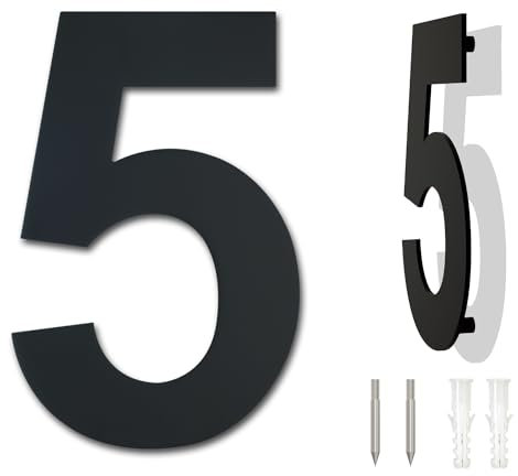 Numero civico esterno moderno acciaio inossidabile,altezza 125 mm, placcato nero (Numero 5 Cinque)