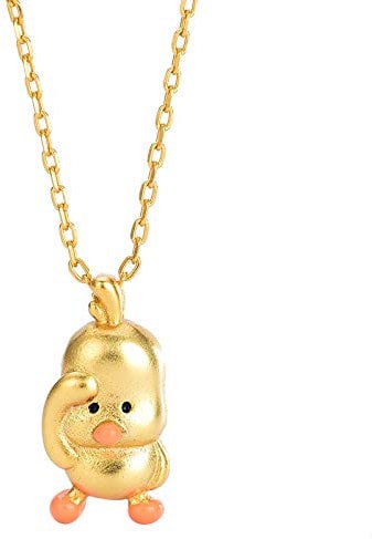 HUKJ 925 Silver Little Yellow Duck Necklace, 3D Three-Dimensional Cute Little Duck Necklace Men and Women Couple Pendant