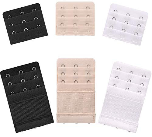 Akstore 6 Pack Women's Soft Comfortable Elastic Bra Extenders - 3 Hook, 3 Row - One Size - Black, Skin Color, White