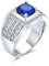 Bling Jewelry Personalisieren Sie Edelstein Aaa Kubischer Zirkon 3 Zeile Pave Breite Seite Band Simuliert Blauer Saphir 3Ct Aaa Cz Solitär Anweisung Herren Verlobungsring Versilbert Anpassbar