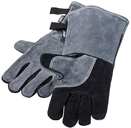 GEFU Grillhandschuhe BBQ aus Veloursleder – Hitzebeständig bis 350°C, Universalgröße mit langem Schaft, mit Baumwoll-Innenfutter & Aufhängöse – robust & stilvoll für Grill & Küche