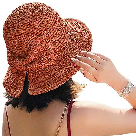 Chapeau de paille pliable à large bord pour femme et fille - orange - Taille L