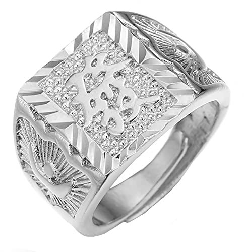 Halukakah ● Gold Segne Alle ● Männlich Platin Weißgold Überzogen Kanji Ring REICH Größe Verstellbar mit KOSTENLOSER Geschenkpackung