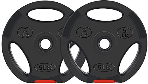 Signature Fitness Disco de peso estándar de vinilo de 1 pulgada para entrenamiento de fuerza y levantamiento de pesas, 5 libras, par